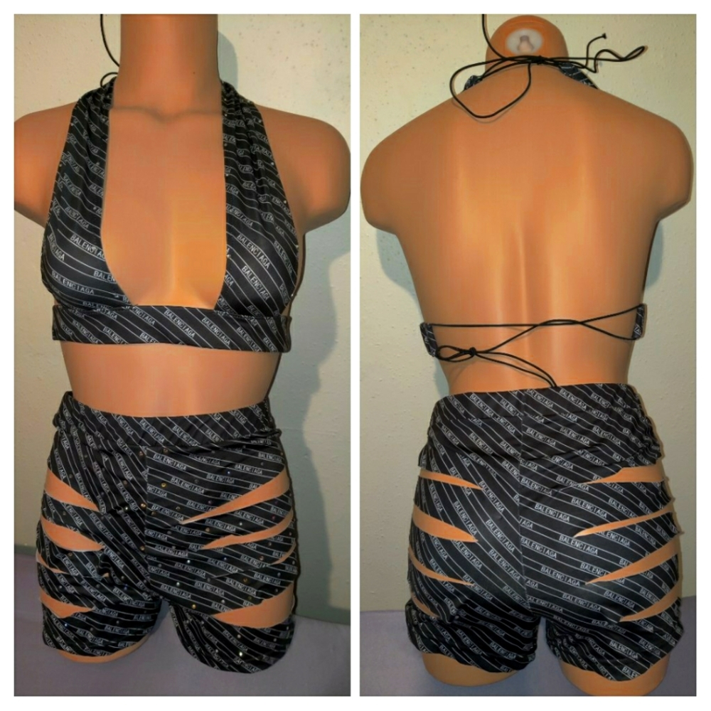 Exotic Dancewear 2 piece slashed short set